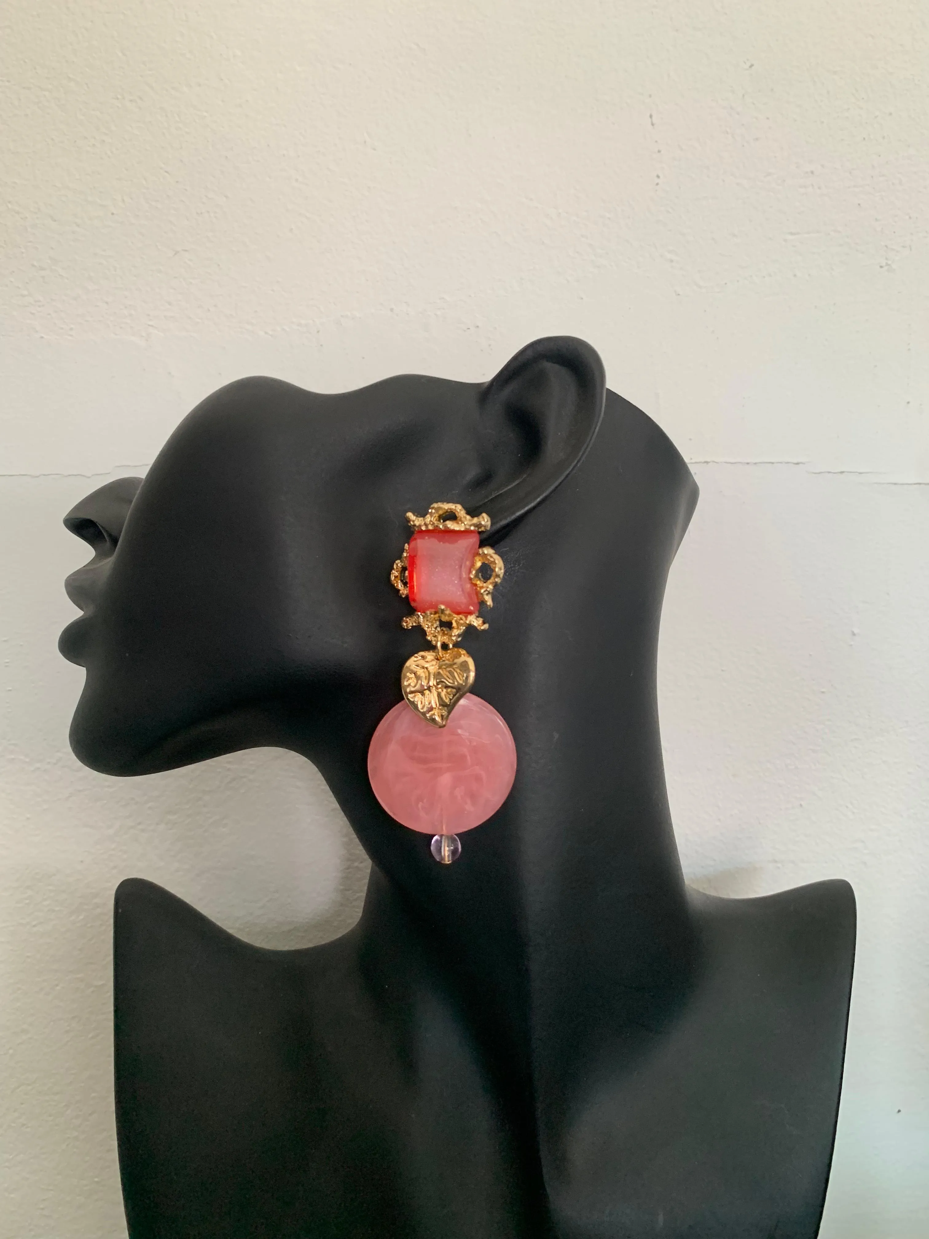 Pink Resint Pendant Earrings