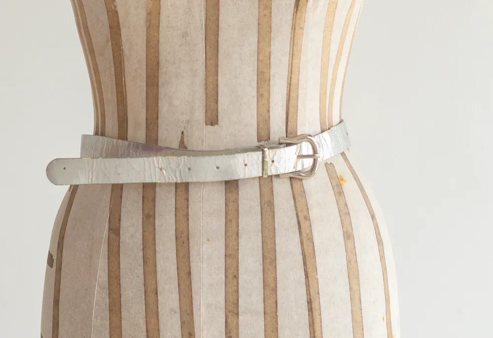 White Thin Leather Belt with Gold Buckle