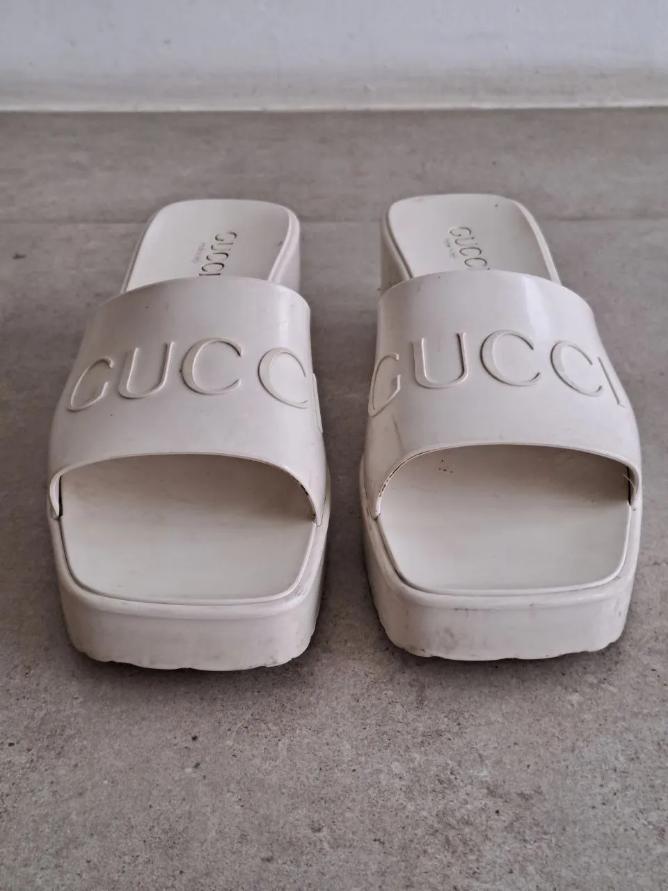 Gucci White Jelly Platform Sandals