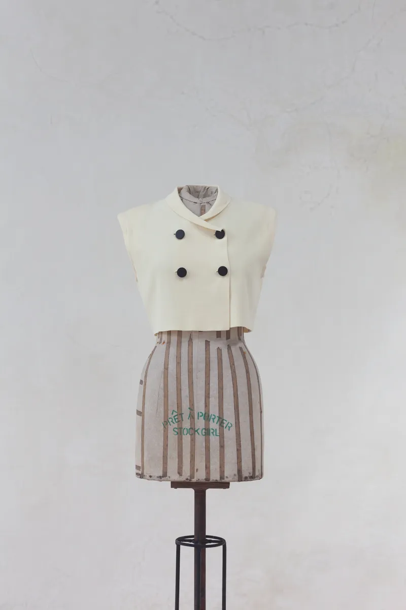  Cream Cropped Vest with Black Buttons