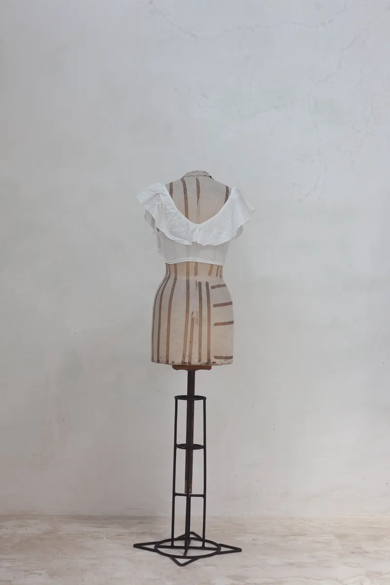 White Low Cut Top with Ruffle Neck