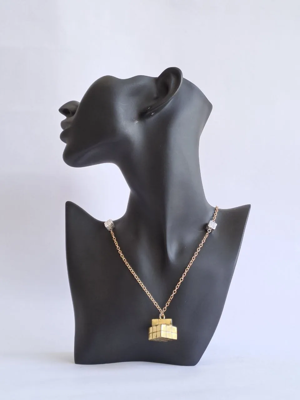 Chain Necklace With Gold Rubik's Cube