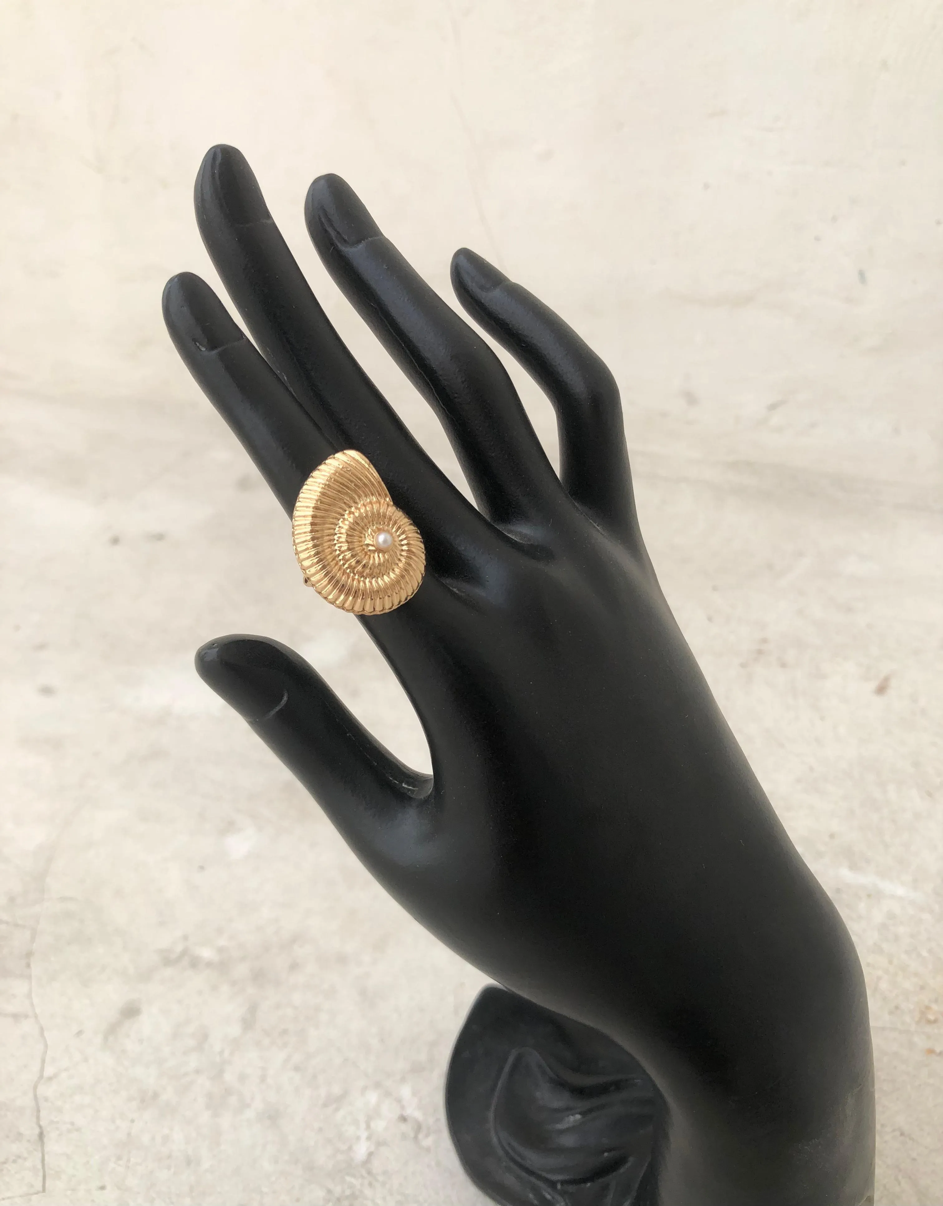 Gold Shell with Pearl Ring