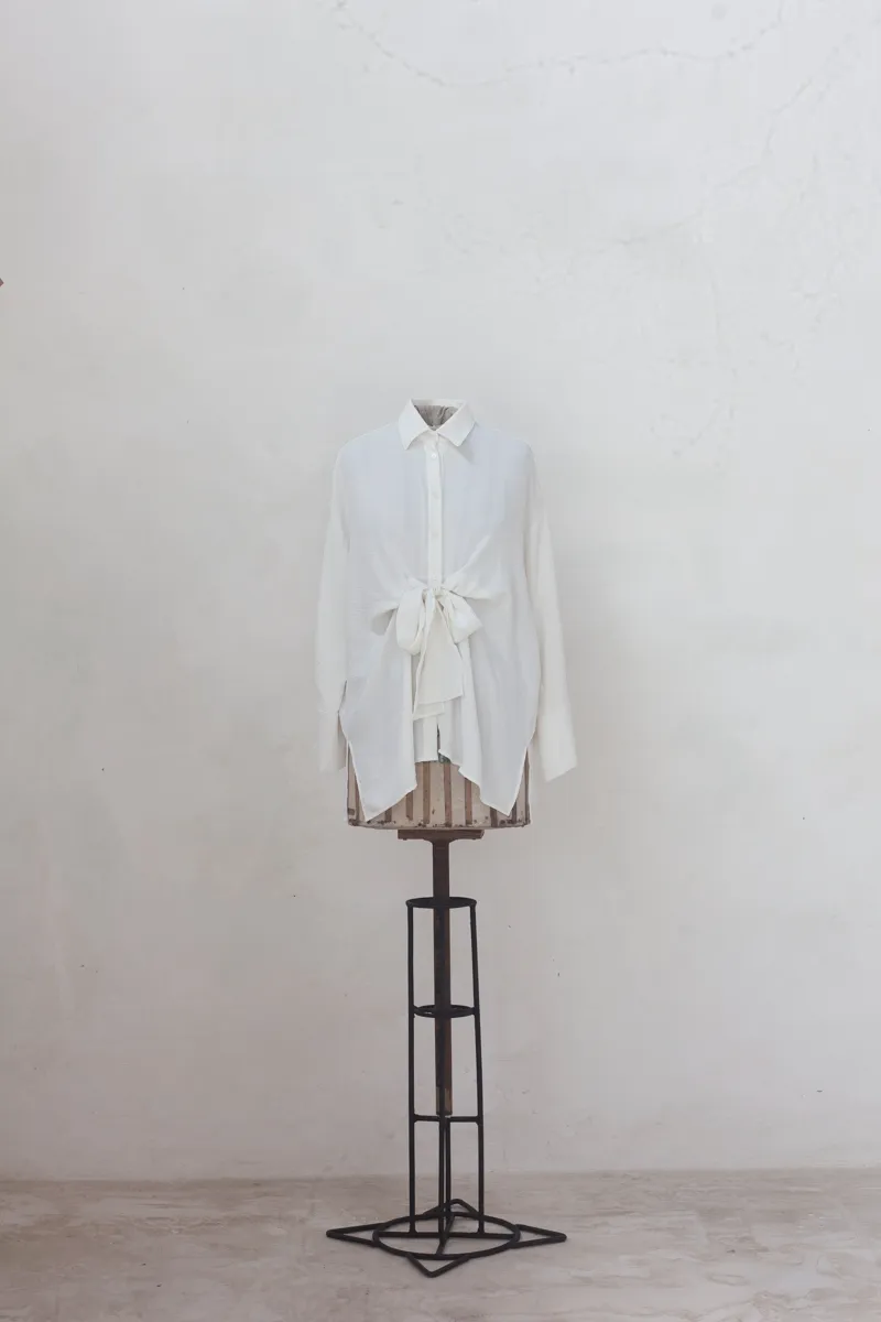 White Button Down Shirt with Bow Tie