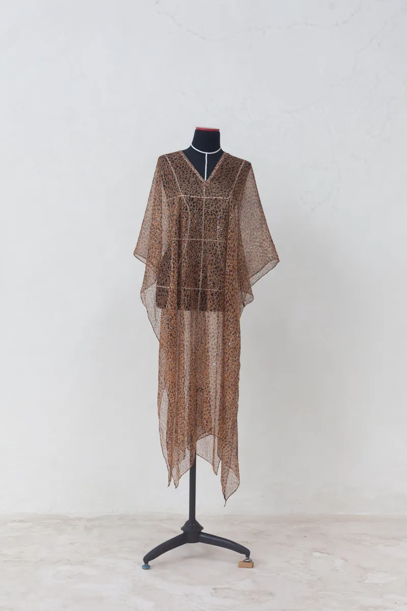Sheer  Leopard Print Kaftan Dress