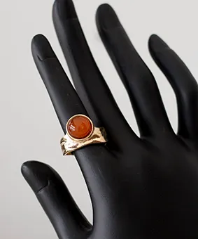 Orange Gemstone Ring with Hammered Band