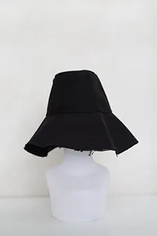 Black Bucket Hat with Shredded Edges