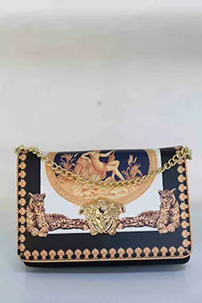 Vintage Versace Clutch Bag with Prints and Gold Chain