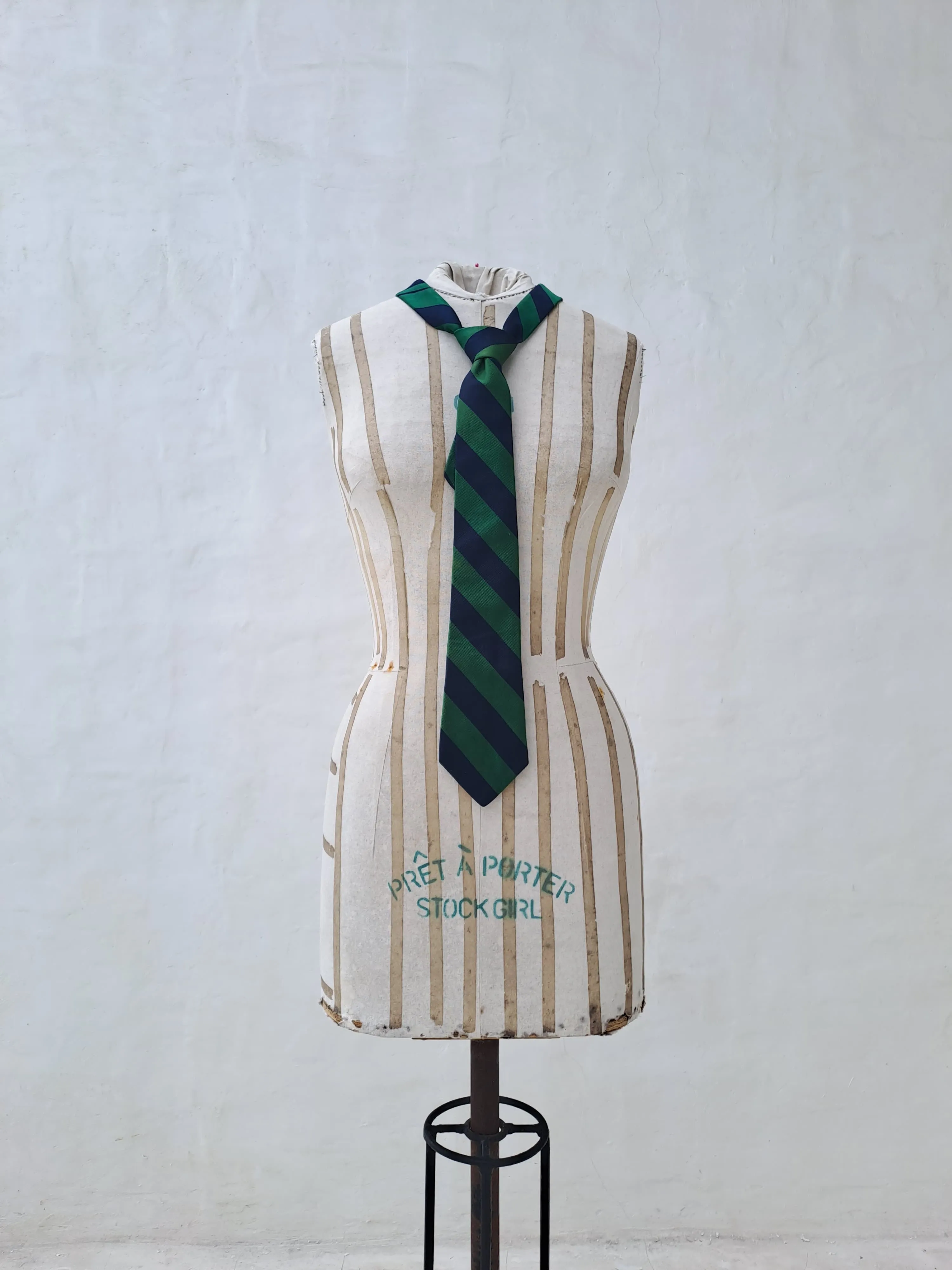 Men's Green Tie with Dark Blue Pattern
