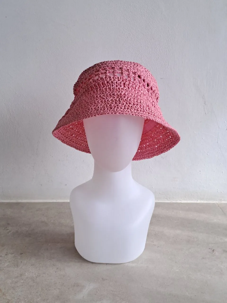 Pink Straw Bucket Hat