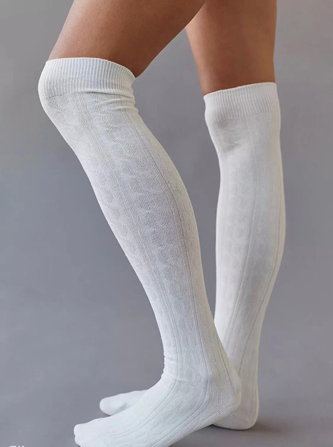 Off White Knitted Cable Knee Socks