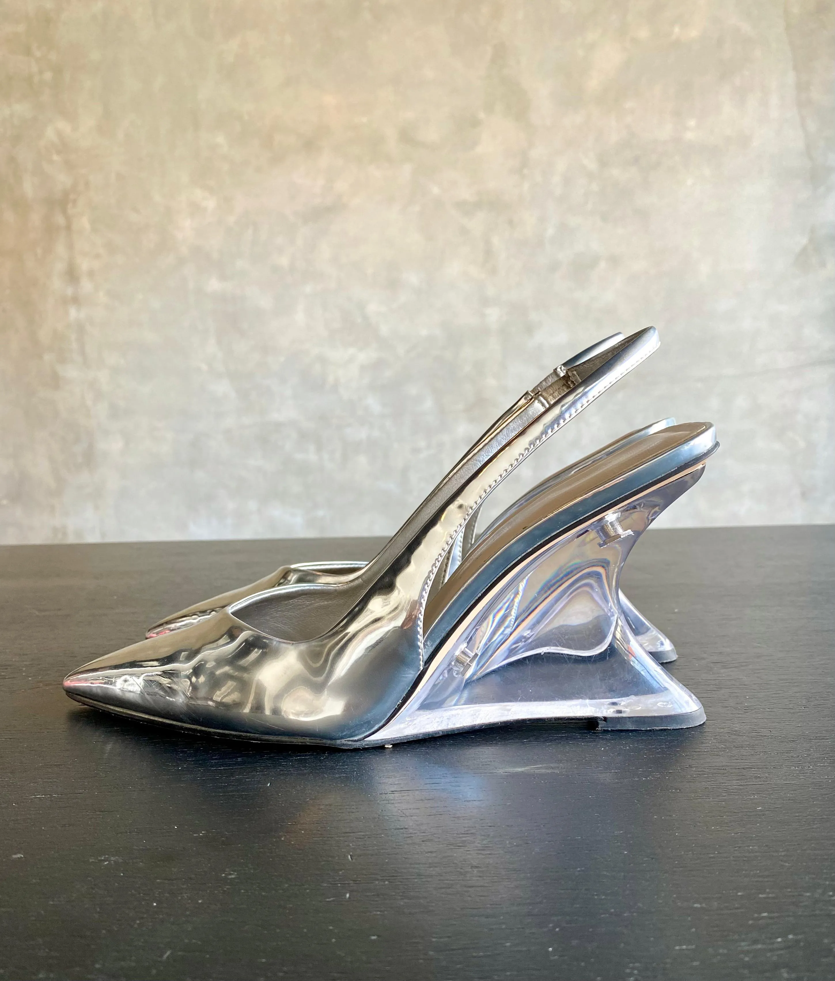 Metallic Sculptural Slingback Wedges