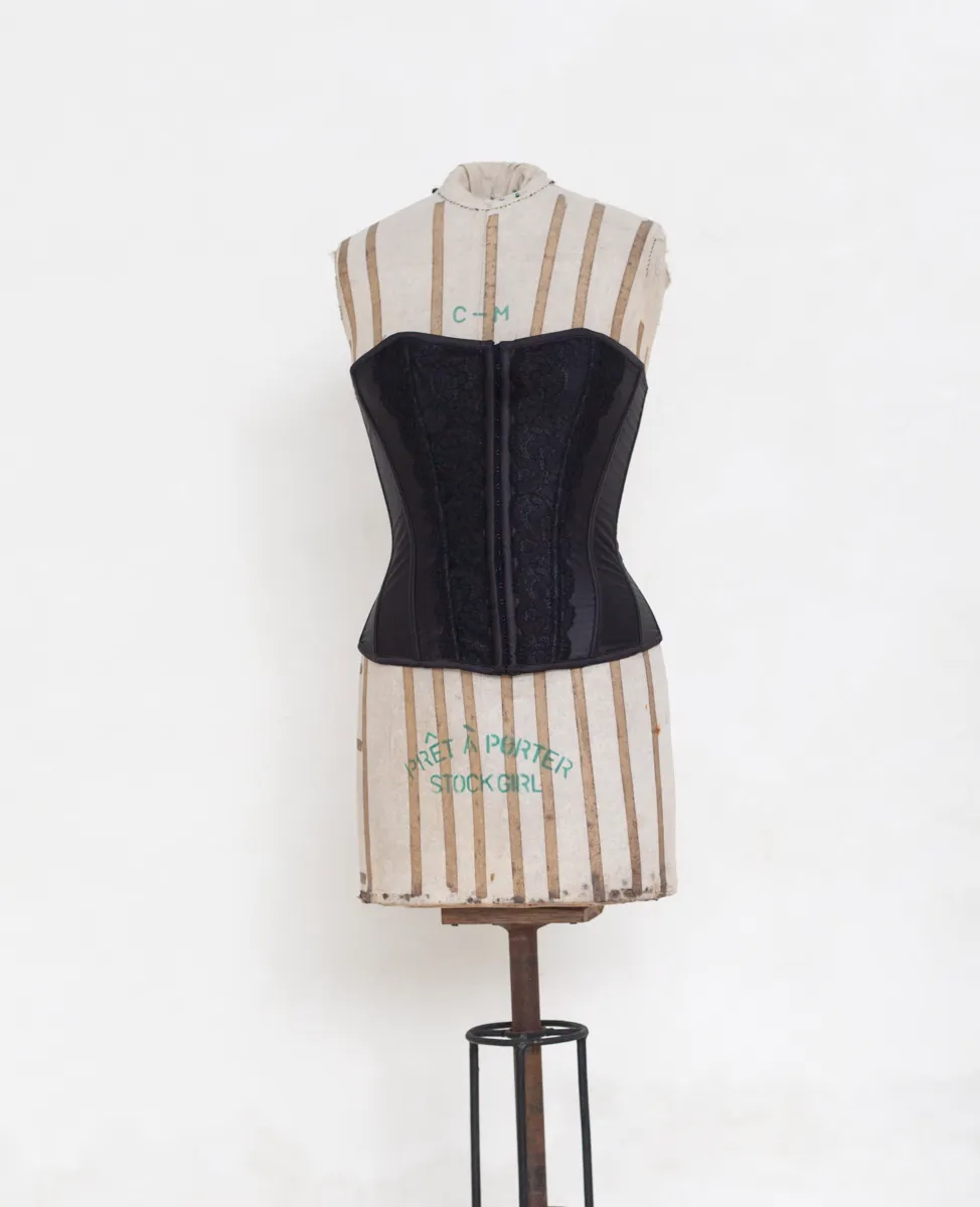Black Corset with Lace Details and Criss-Cross Back Ties