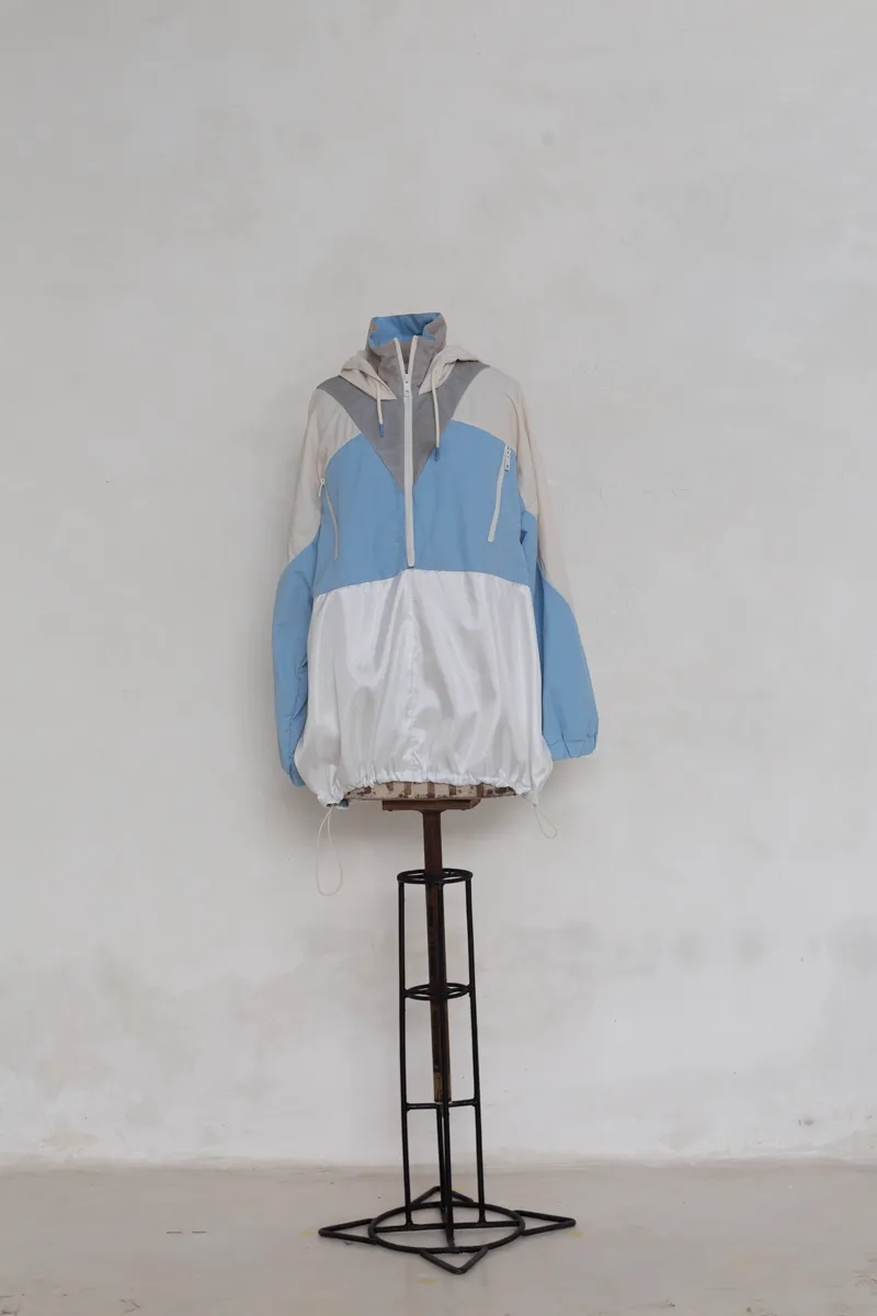Grey, Blue and White Windbreaker Sports Jacket