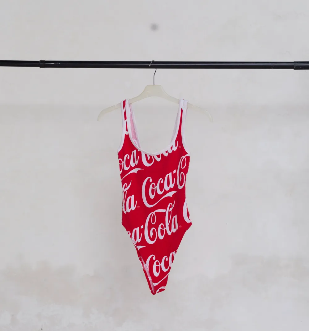 Red Swimsuit with 'Coca-Cola' Prints