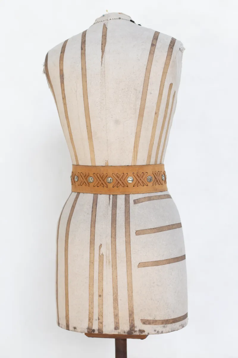Light Brown Belt with X Shaped Leather Inserts and Studs