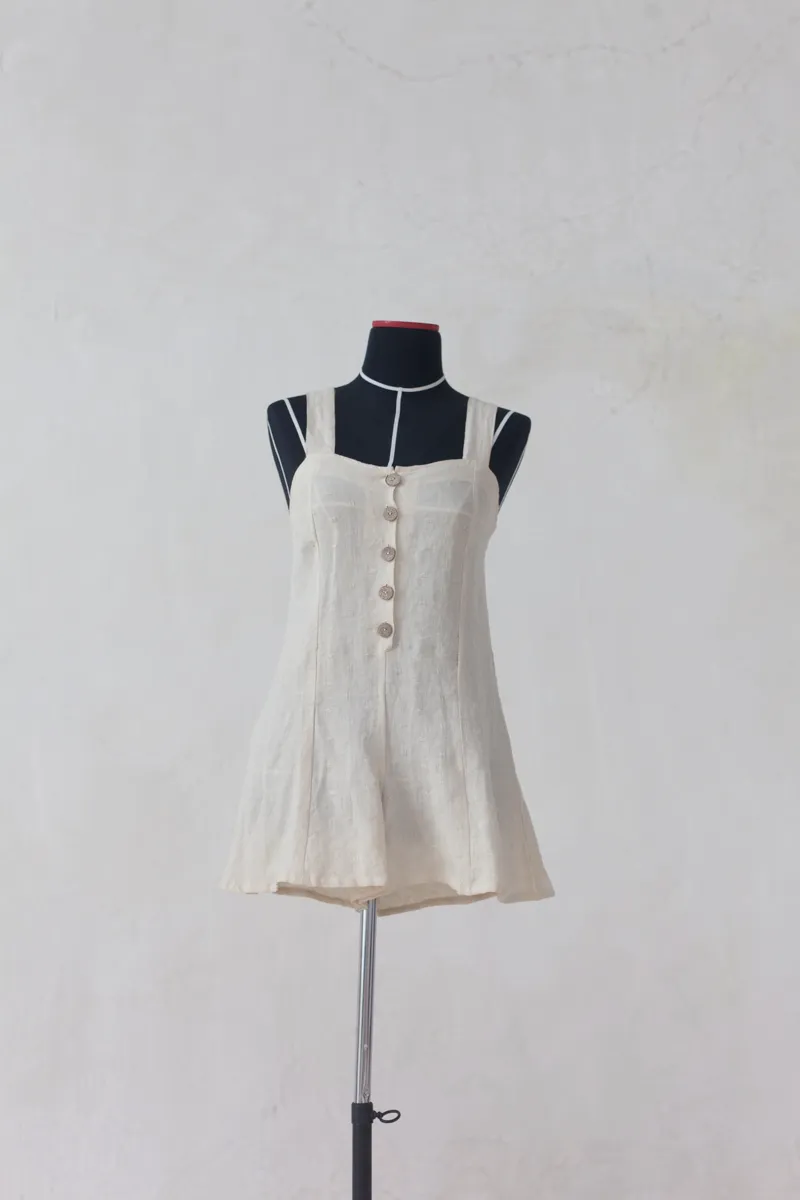 Linen Romper with Buttons