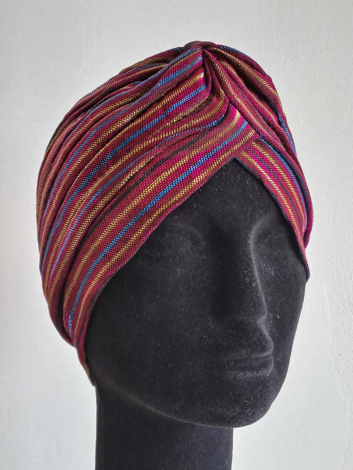 Fuchsia Pink Turban with Navy Black Gold Stripes