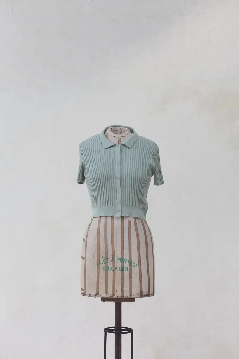 Sage Green Ribbed Cropped Cardigan