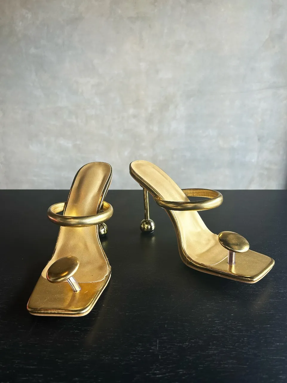 Gold Heels with Flat Toe Ring