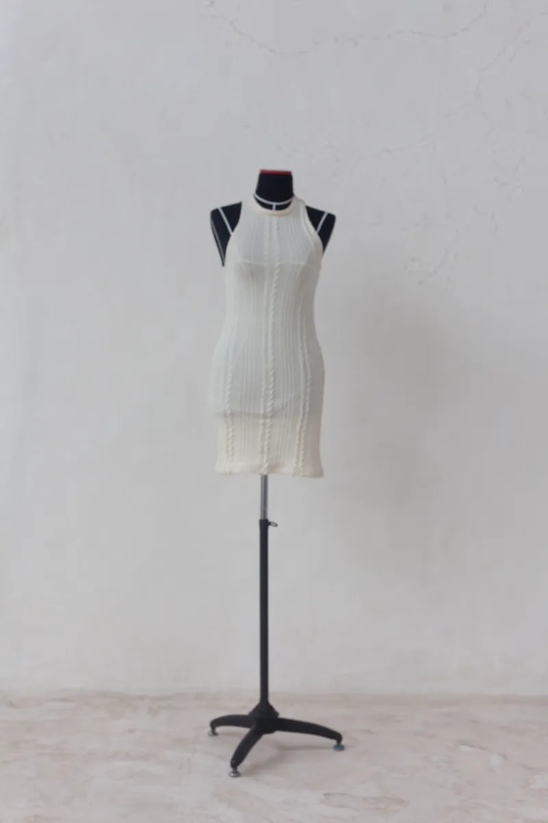 Cream Knitted Halter Neck Dress