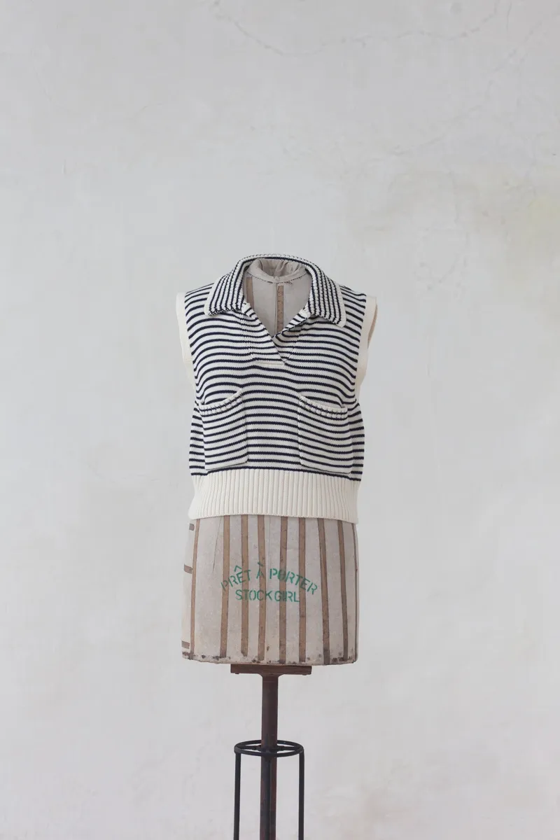 Black And White Striped Knitted Vest