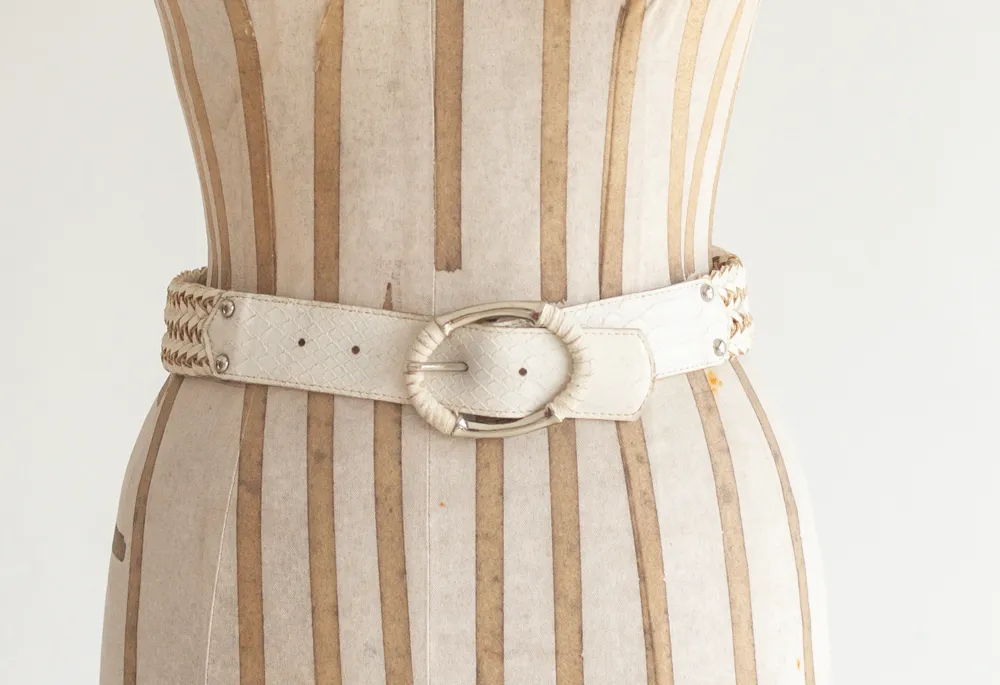 Cream Braided Belt with Gold Buckle