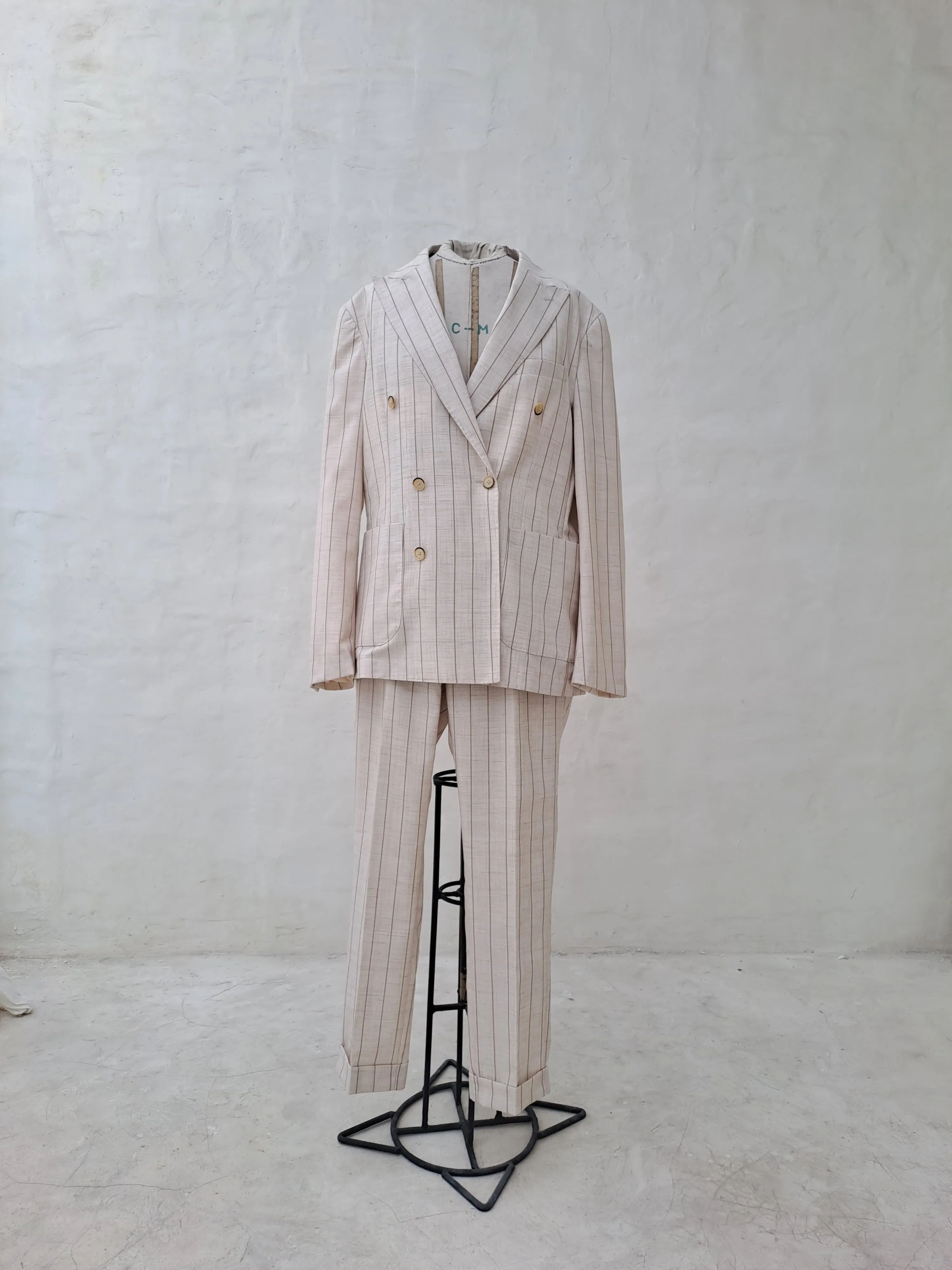 Dan John Men's Cream Striped Suit Jacket and Pants (Set)