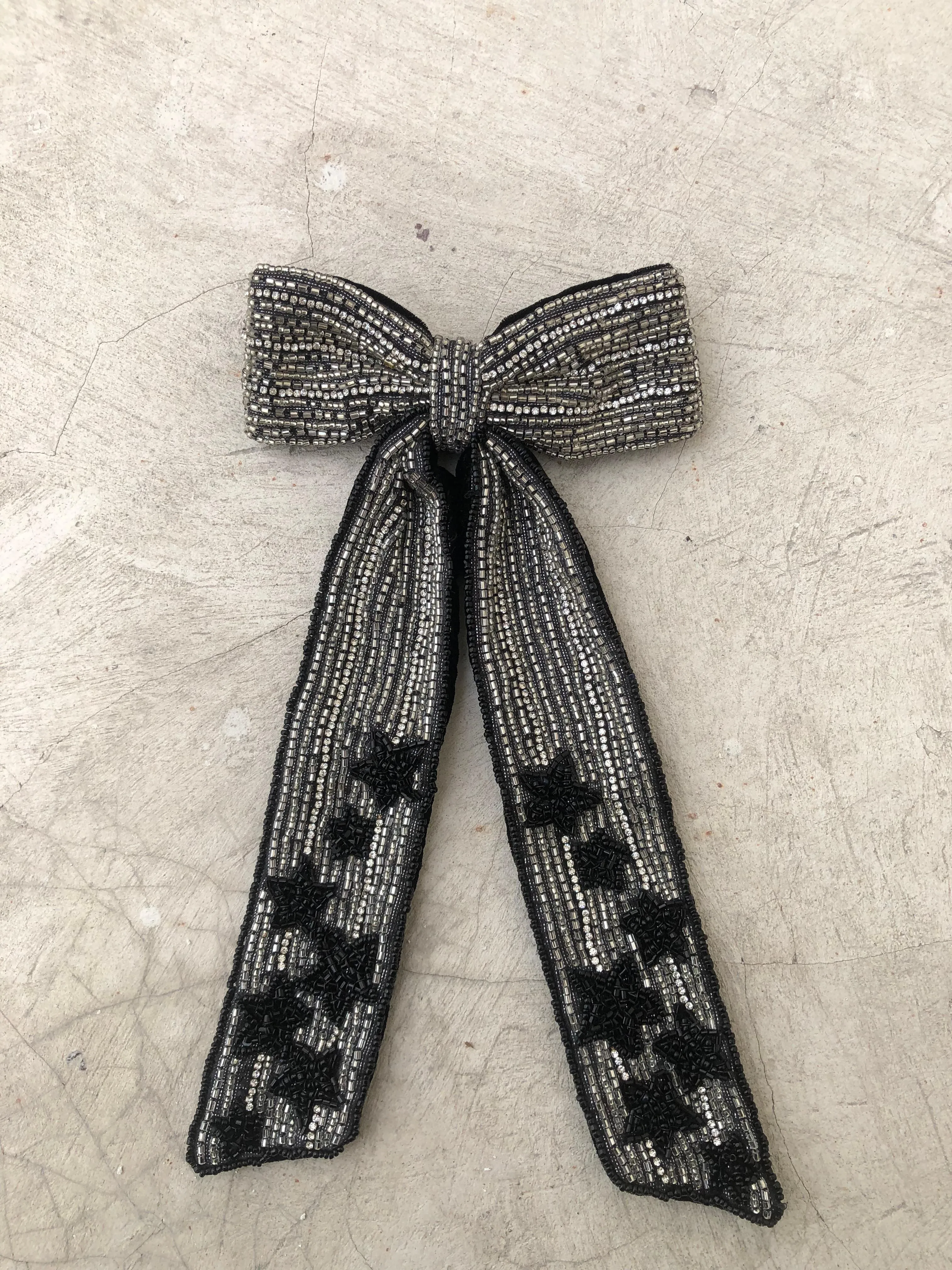 Silver Beads with Black Stars Hair Pin