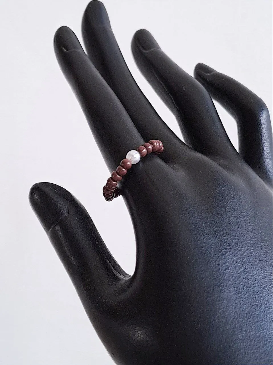 Brown and White Beads Ring