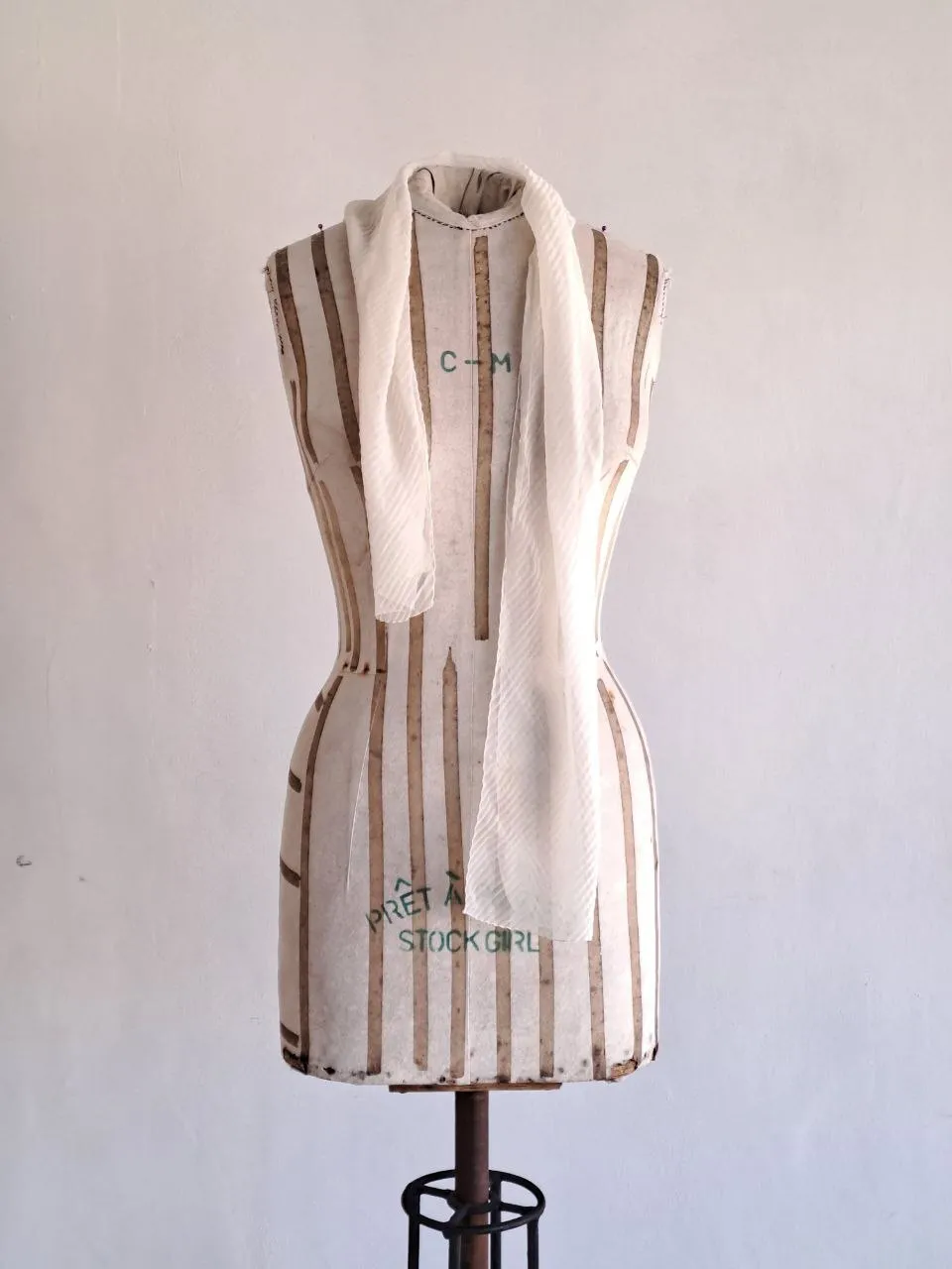 Sheer Cream Scarf With Textured
