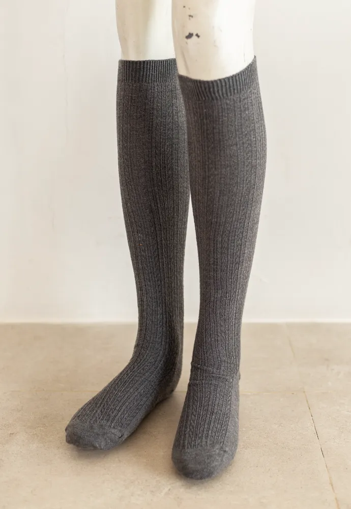 Grey Herringbone Knee High Socks