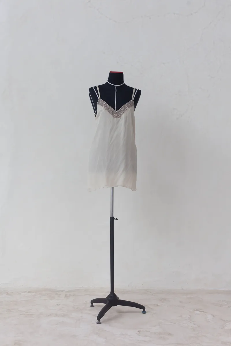 Cream Lace and Silk Slip Dress