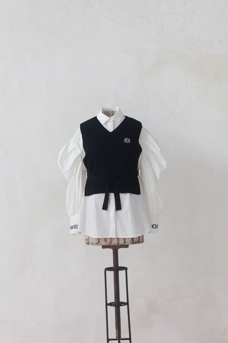 Loewe White Shirt with Black Sweater Vest Combo