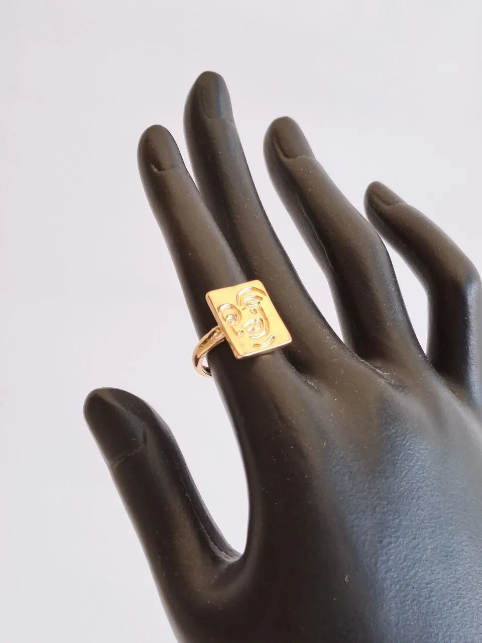 Abstract Face Square Ring