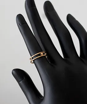 Double Band Gold Ring with Small Gemstones