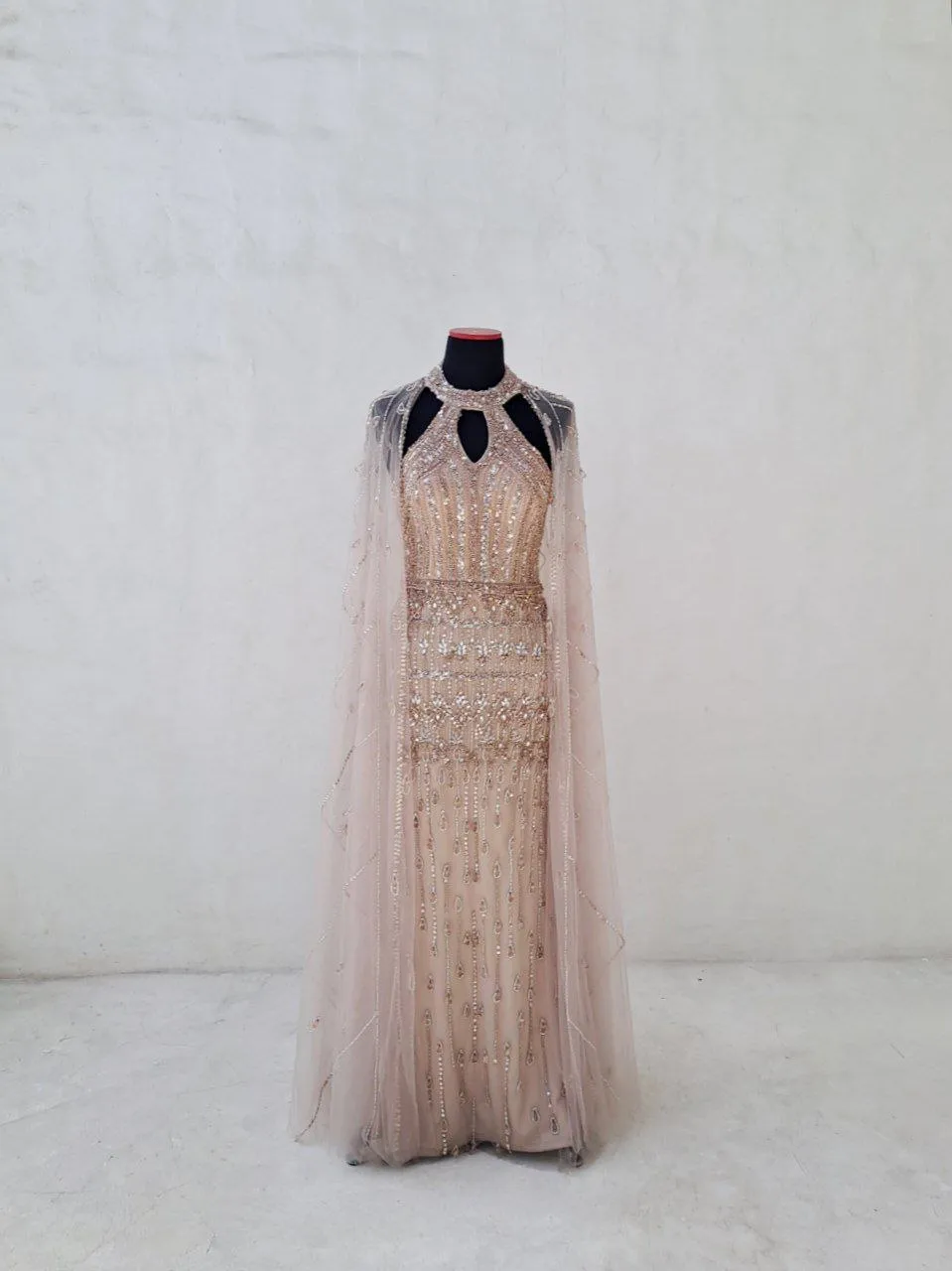 Beaded Couture Dress with Cape 