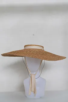 Straw Hat with Oversize Brim and Ribbon Chinstrap