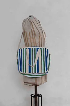 Blue Green and White Striped Sports Bag