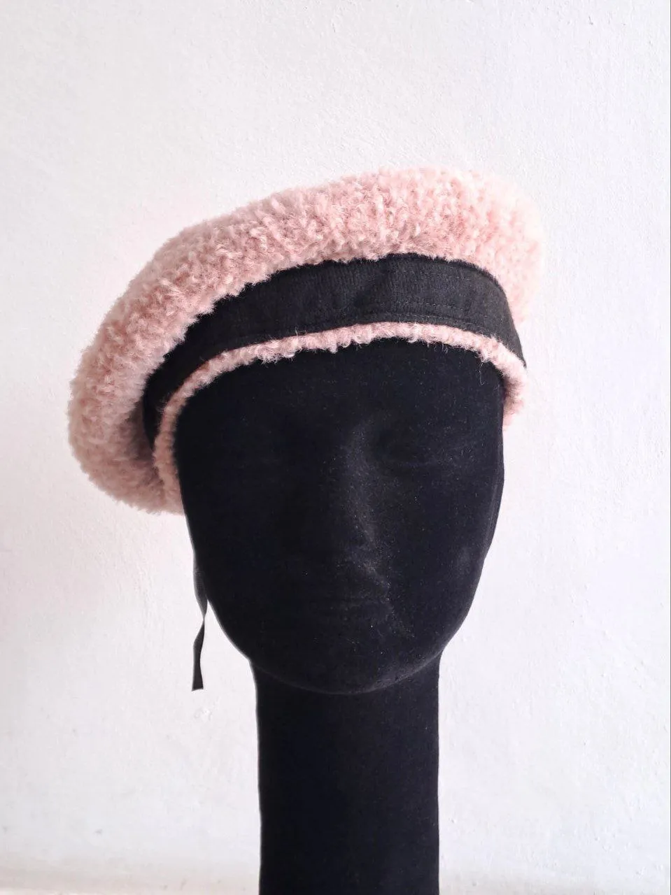 Pale Pink Beret With Black Band