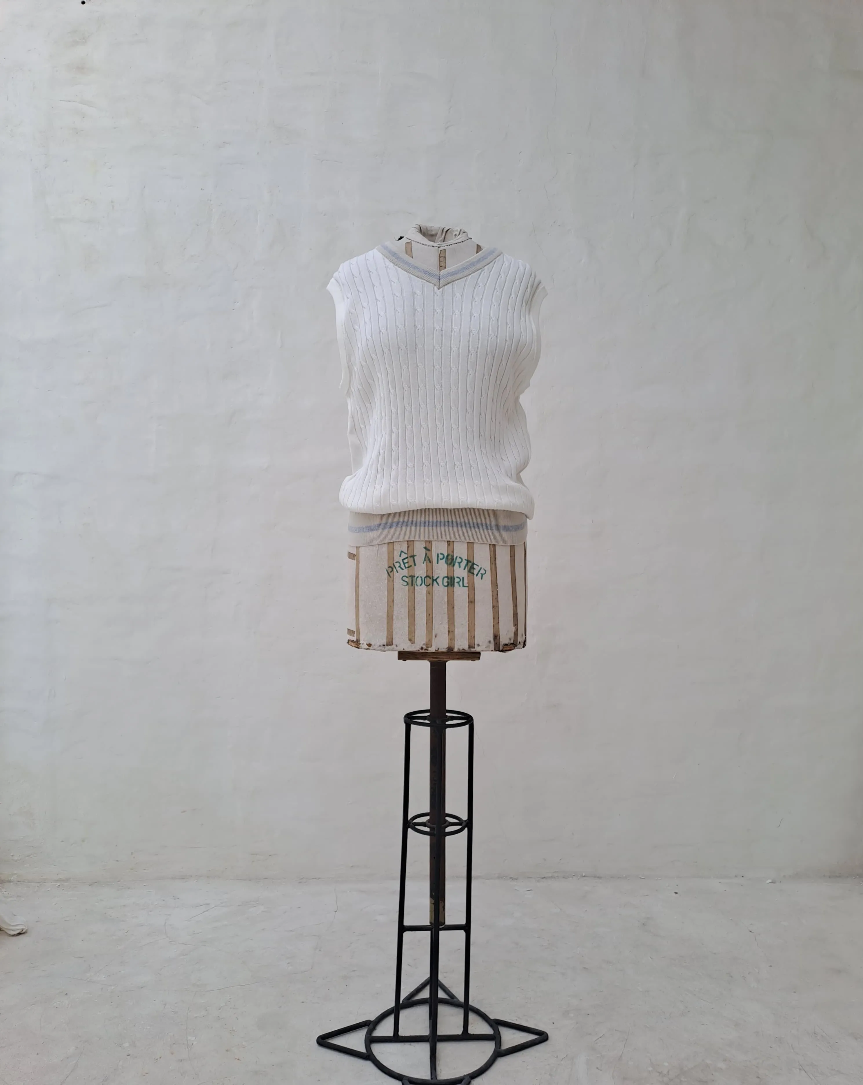 Dan John Men's White Knitted Vest with Blue Striped
