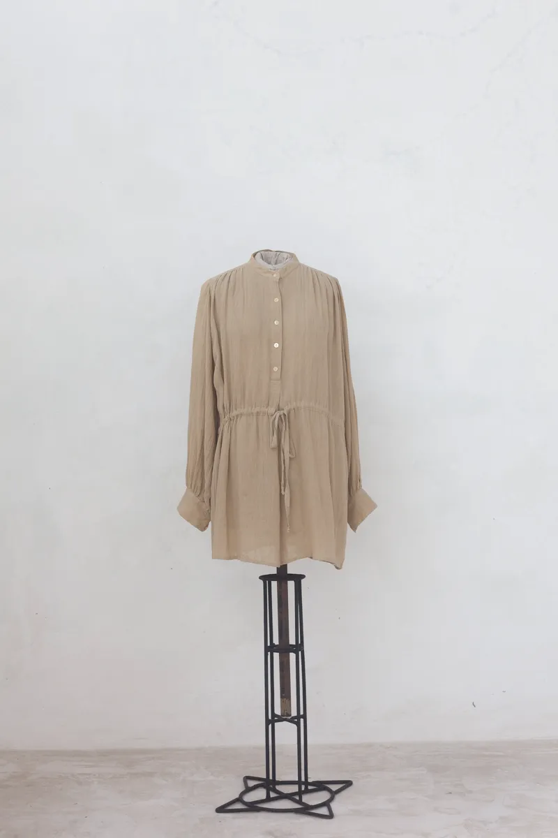Linen Shirt Dress with Draw String Waist