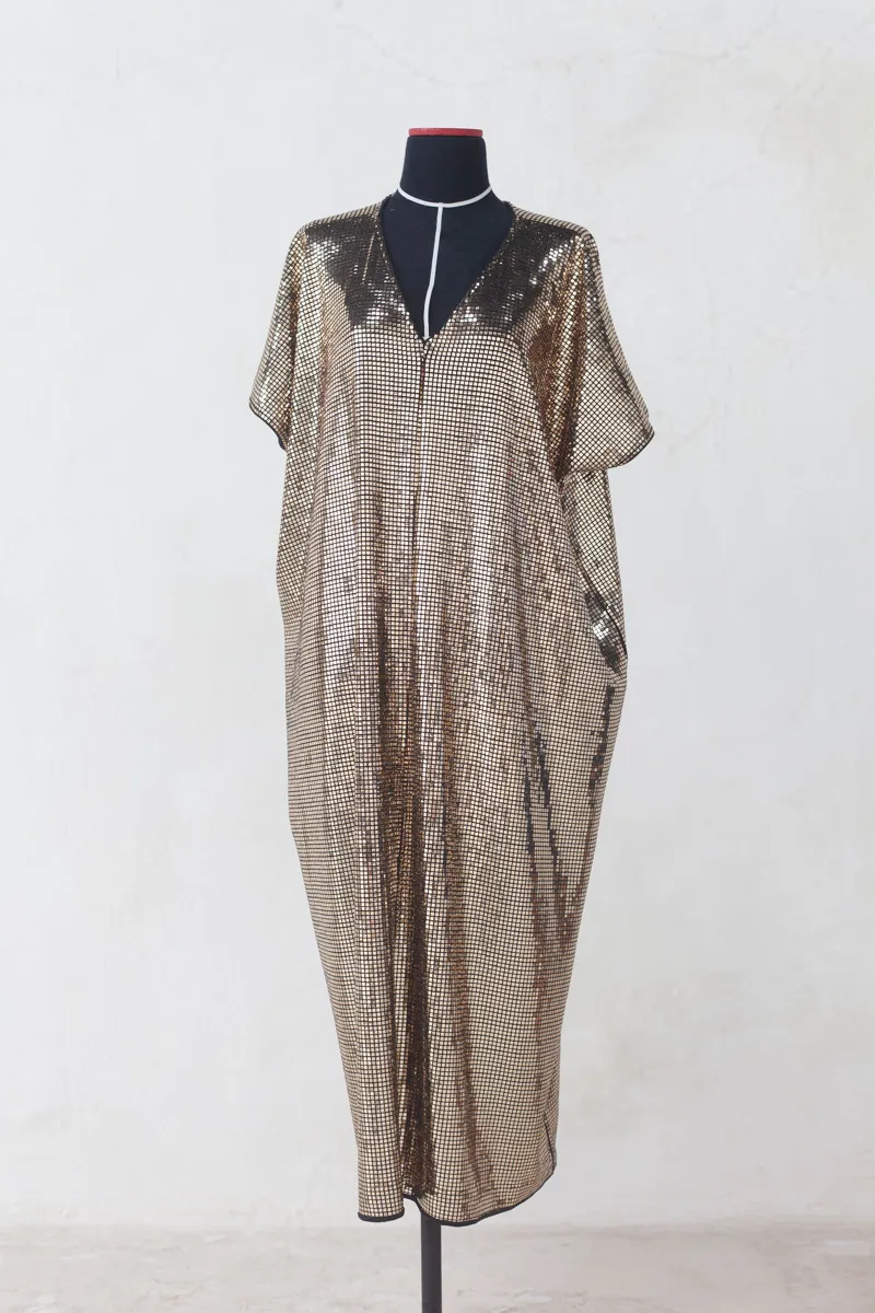 Gold Sequin Kaftan Dress