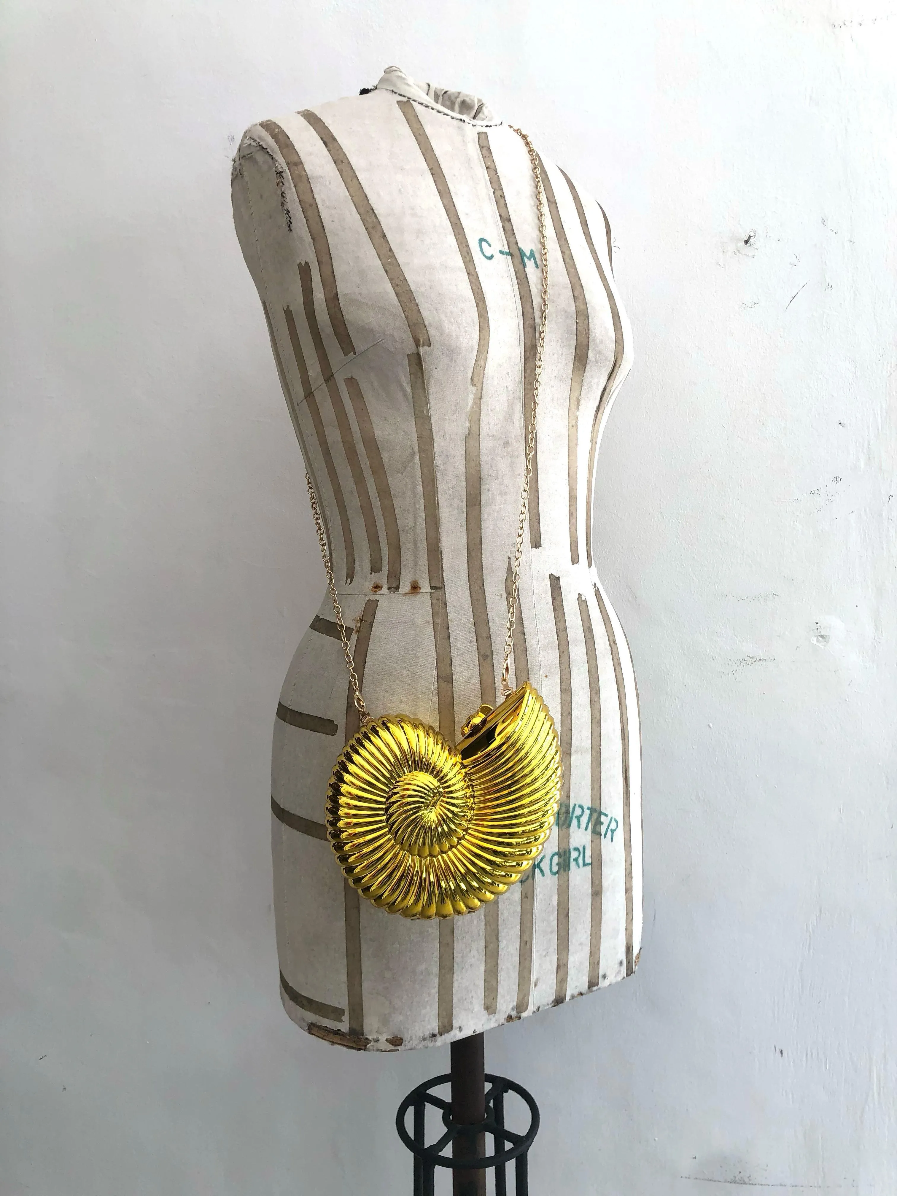 Gold Metallic Seashell Clutch Bag