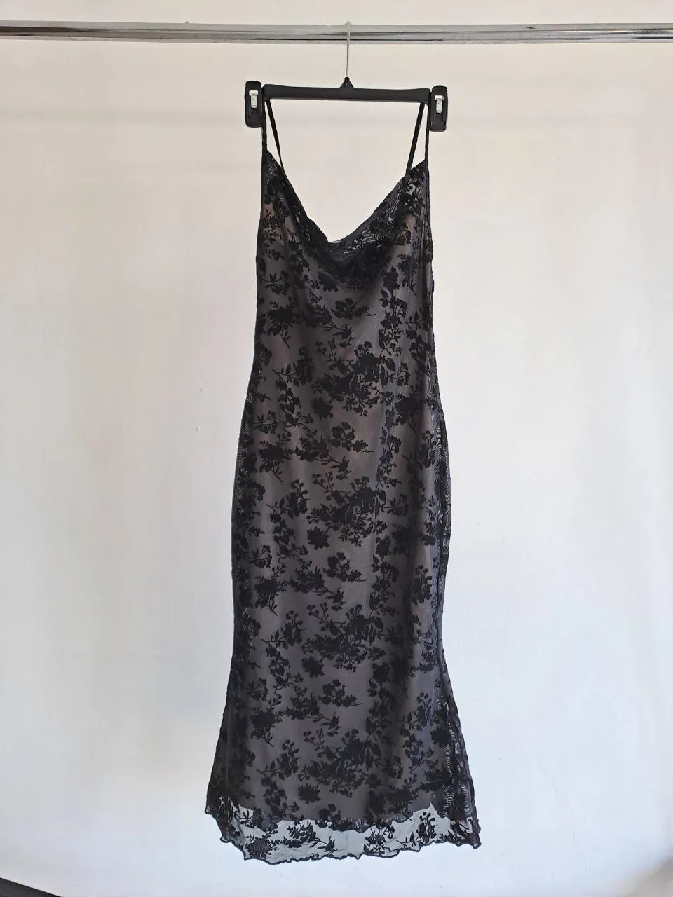 Flower Design Black Midi Dress