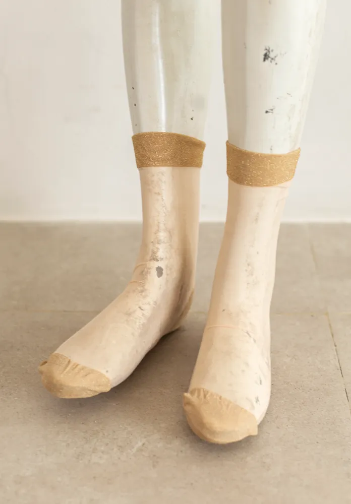 Nude and Gold Sheer Socks