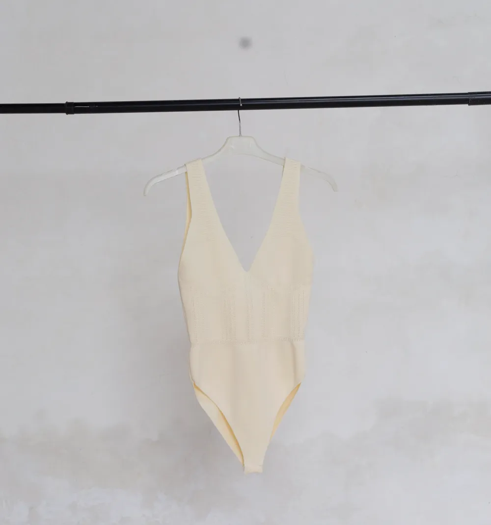 Cream V- Neck Bodysuit