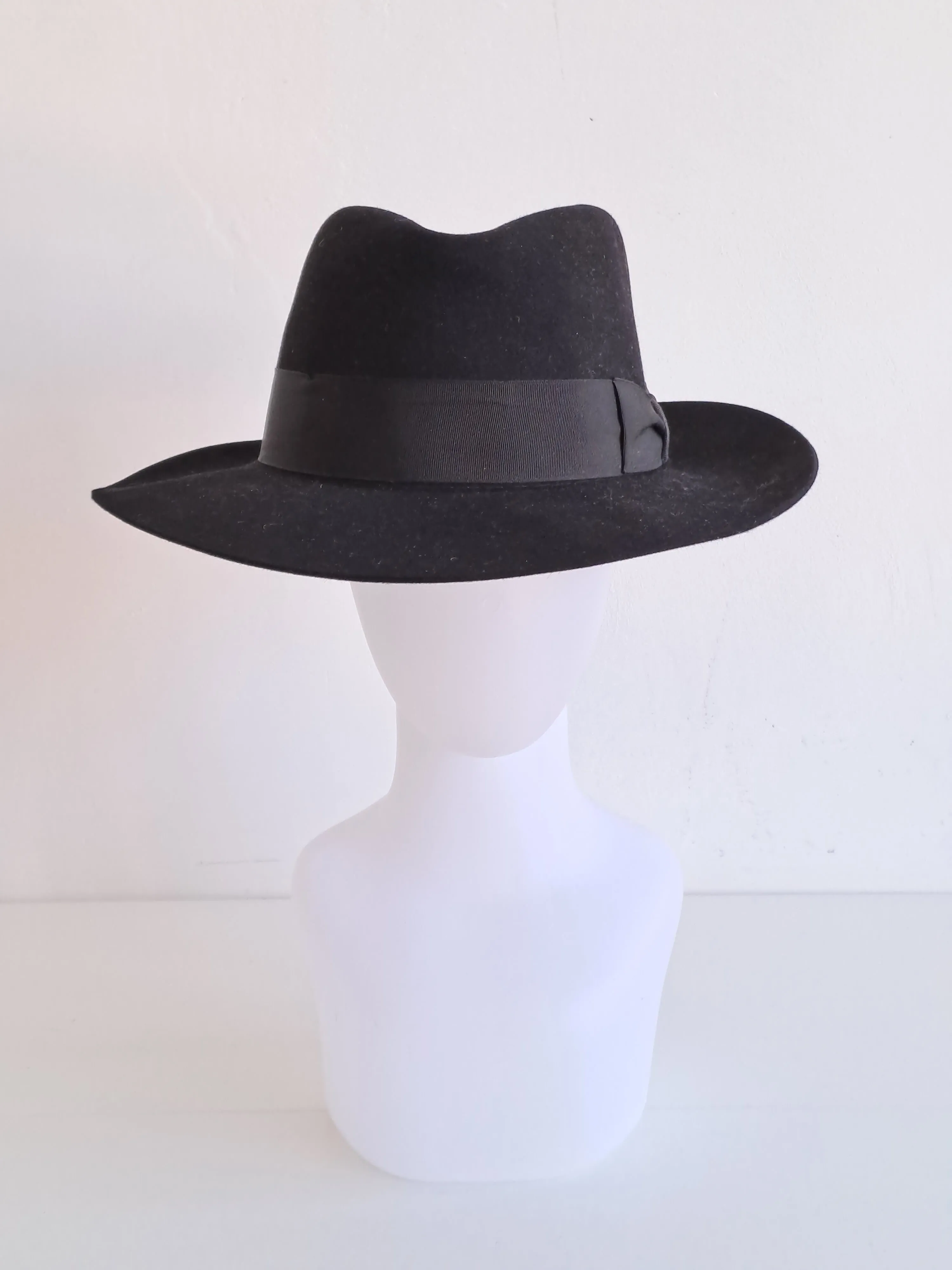 Black Felt Fedora Hat with Ribbon