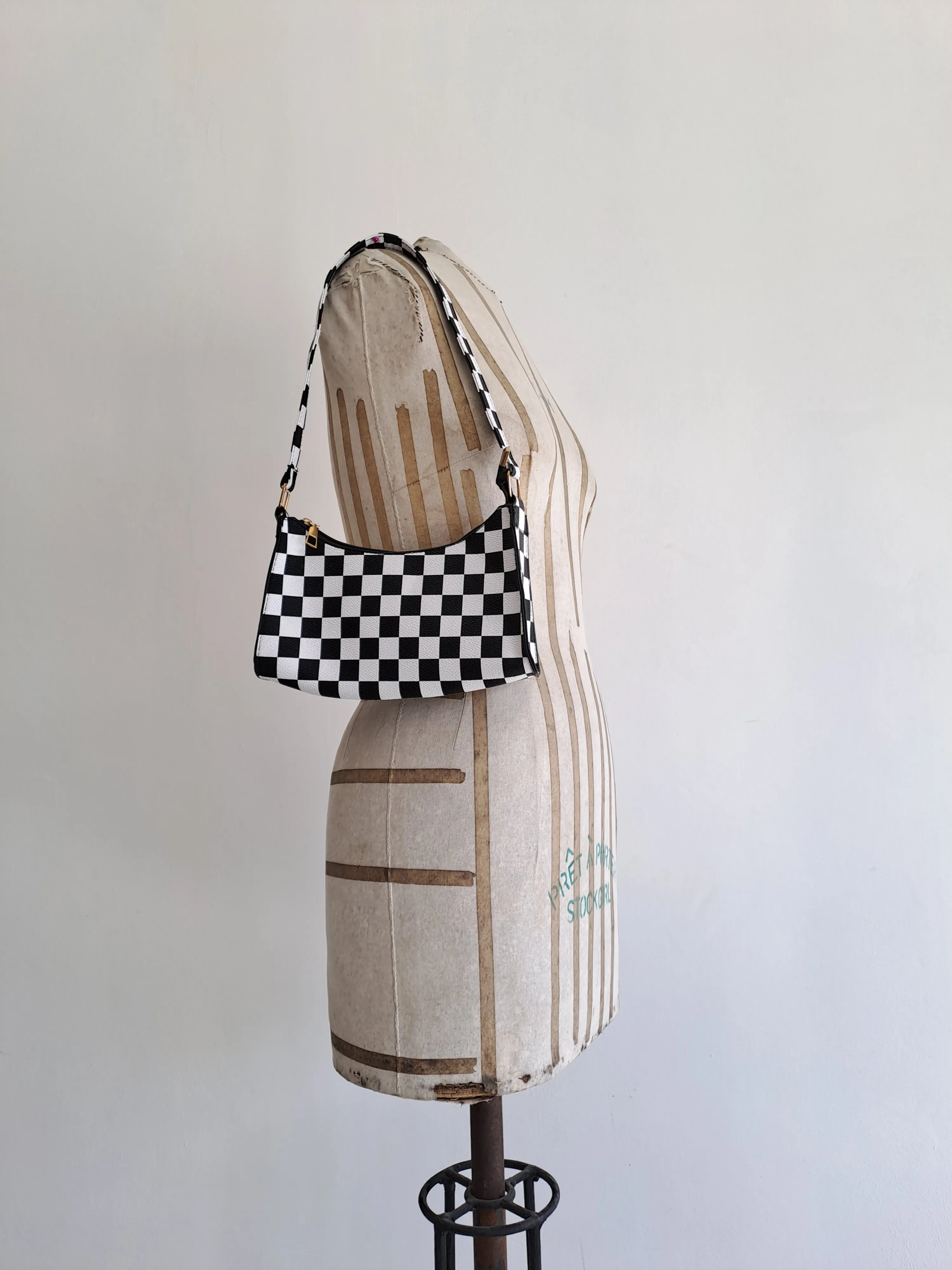 Black and White Chequered Shoulder Bag