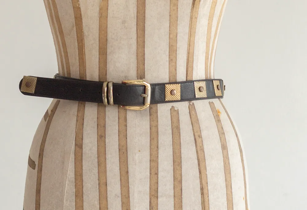 Black Belt with Gold Square Studs and Buckle